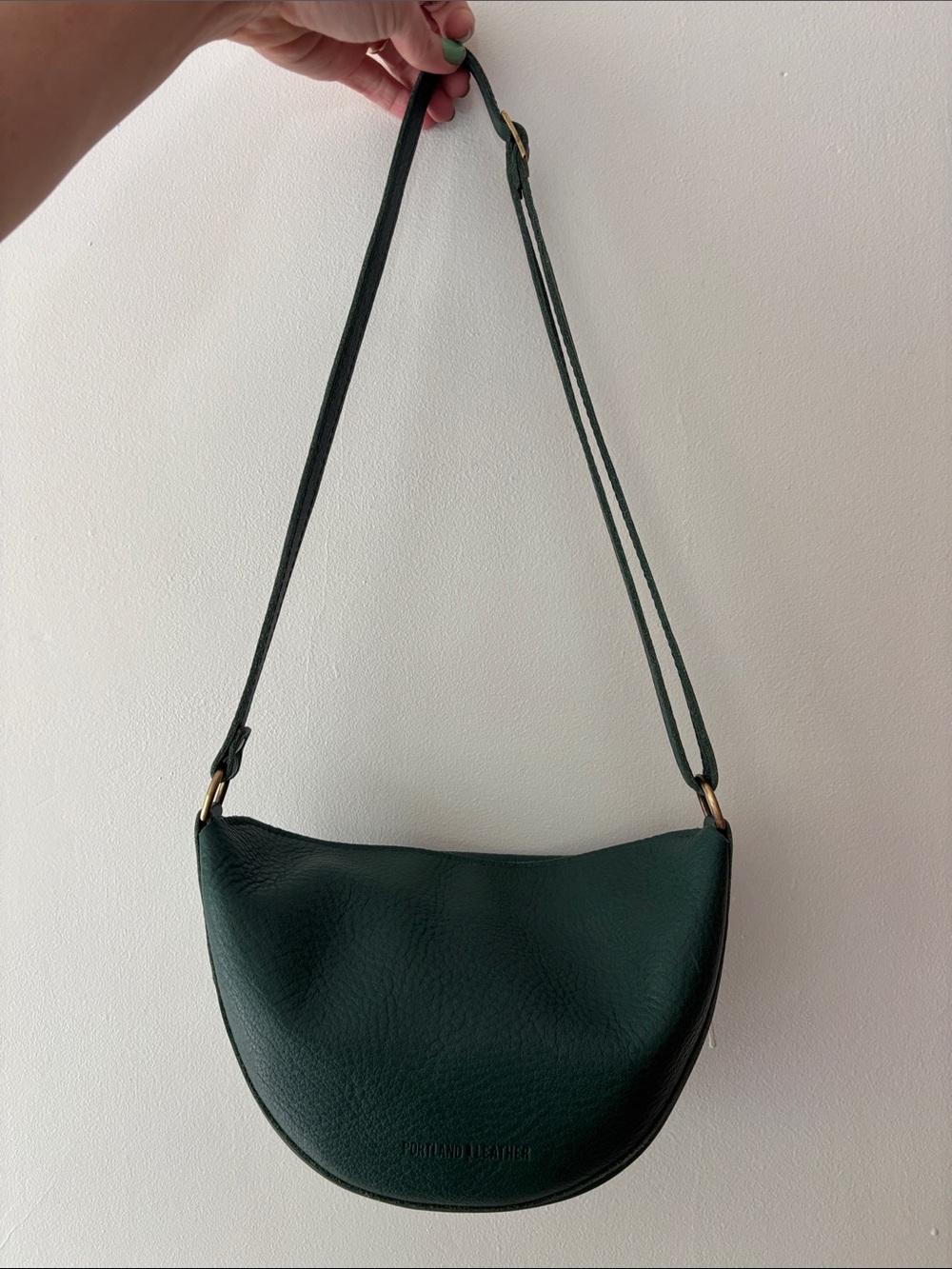 Portland Leather Green Crescent Crossbody Bag / Koala Sling Bag (Bacalar)